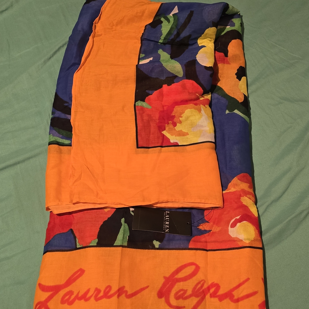 Ralph Lauren Orange and Blue Floral Swim Cover